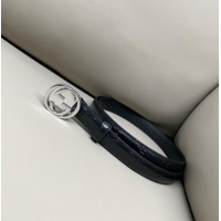 Top Quality Gucci Milano Maxi GG Embossed Leather Belt 2cm with Interlocking G Buckle GG010901 Black/Silver 2025