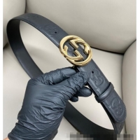 Trendy Design Gucci Milano Maxi GG Grained Leather Belt 4cm with Interlocking G Buckle GG010901 Black/Shiny Gold 2025