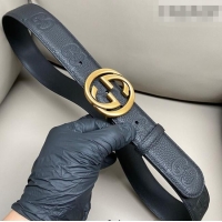 Top Grade Gucci Milano Maxi GG Grained Leather Belt 4cm with Interlocking G Buckle GG010901 Black/Aged Gold 2025