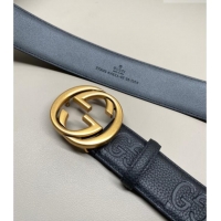 Top Grade Gucci Milano Maxi GG Grained Leather Belt 4cm with Interlocking G Buckle GG010901 Black/Aged Gold 2025