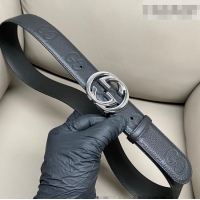 Big Discount Gucci Milano Maxi GG Grained Leather Belt 4cm with Interlocking G Buckle GG010901 Black/Shiny Silver 2025