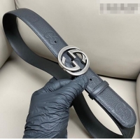 Classic Specials Gucci Milano Maxi GG Grained Leather Belt 4cm with Interlocking G Buckle GG010901 Black/Aged Silver 202