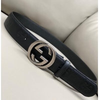 Classic Specials Gucci Milano Maxi GG Grained Leather Belt 4cm with Interlocking G Buckle GG010901 Black/Aged Silver 202