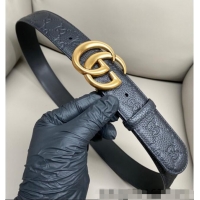 Buy Cheap Gucci GG Embossed Grained Leather Belt 4cm with GG Buckle GG010902 Black/Aged Gold 2025