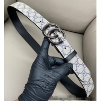 Best Quality Gucci GG Canvas and Leather Reversible Belt 3.7cm with Gunmetal GG Buckle GG010903 Blue/Beige/Black 2025