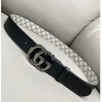 Best Quality Gucci GG Canvas and Leather Reversible Belt 3.7cm with Gunmetal GG Buckle GG010903 Blue/Beige/Black 2025