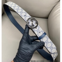 Grade Quality Gucci GG Canvas and Leather Reversible Belt 3.7cm with Gunmetal Interlocking G Buckle GG010903 Blue/Beige/