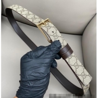 Luxury Cheap Gucci GG Canvas and Leather Reversible Belt 3cm with Pink Buckle GG011001 Brown 2025