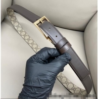 Luxury Cheap Gucci GG Canvas and Leather Reversible Belt 3cm with Pink Buckle GG011001 Brown 2025