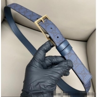 Top Grade Gucci GG Canvas and Leather Reversible Belt 3cm with Pink Buckle GG011001 Blue 2025
