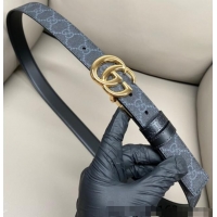 Reasonable Price Gucci GG Canvas and Leather Reversible Belt 3cm with GG Buckle GG011001 Black 2025