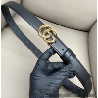 Reasonable Price Gucci GG Canvas and Leather Reversible Belt 3cm with GG Buckle GG011001 Black 2025