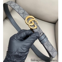 New Design Gucci GG Canvas and Leather Reversible Belt 3cm with GG Buckle GG011001 Grey 2025