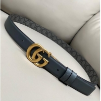 New Design Gucci GG Canvas and Leather Reversible Belt 3cm with GG Buckle GG011001 Grey 2025