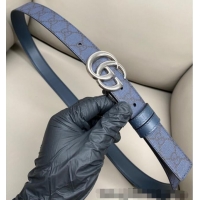 Best Quality Gucci GG Canvas and Leather Reversible Belt 3cm with GG Buckle GG011001 Blue 2025