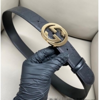 Super Quality Gucci Maxi GG Supreme Leather Belt 4cm with Gold Interlocking G Buckle GG011002 Black 2025