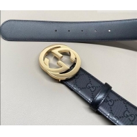 Super Quality Gucci Maxi GG Supreme Leather Belt 4cm with Gold Interlocking G Buckle GG011002 Black 2025