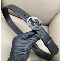 Luxury Cheap Gucci Maxi GG Supreme Leather Belt 4cm with Silver Interlocking G Buckle GG011002 Black 2025