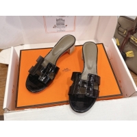Good Product Hermes Oasis Classic Heel Slides Sandal 4.5cm in Crocodile Embossed Leather Black 0304051