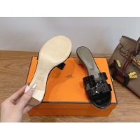 Good Product Hermes Oasis Classic Heel Slides Sandal 4.5cm in Crocodile Embossed Leather Black 0304051