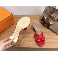 Unique Style Hermes Oasis Classic Heel Slides Sandal 4.5cm in Crocodile Embossed Leather Red 0304055