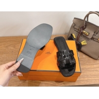 Purchase Hermes Oran Classic Flat Slides Sandal in Crocodile Embossed Leather All Black 0304064