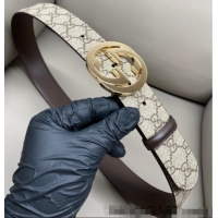 Good Product Gucci GG Supreme Canvas Belt 4cm with Gold Interlocking G Buckle GG011002 Beige/Brown 2025