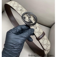 Shop Discount Gucci GG Supreme Canvas Belt 4cm with Gunmetal Interlocking G Buckle GG011002 Beige/Brown 2025
