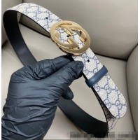 Promotional Gucci GG Supreme Canvas Belt 4cm with Gold Interlocking G Buckle GG011002 Beige/Blue 2025