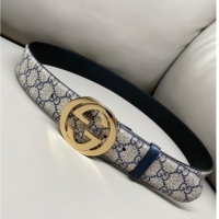 Promotional Gucci GG Supreme Canvas Belt 4cm with Gold Interlocking G Buckle GG011002 Beige/Blue 2025