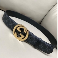 Super Quality Gucci GG Supreme Canvas Belt 4cm with Gold Interlocking G Buckle GG011002 Black 2025