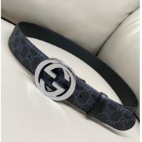 Famous Brand Gucci GG Supreme Canvas Belt 4cm with Silver Interlocking G Buckle GG011002 Black 2025
