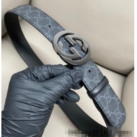 Top Design Gucci GG Supreme Canvas Belt 4cm with Gunmetal Interlocking G Buckle GG011002 Black 2025