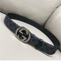 Top Design Gucci GG Supreme Canvas Belt 4cm with Gunmetal Interlocking G Buckle GG011002 Black 2025