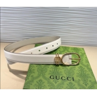 Promotional Gucci Double G Leather Belt 3cm with Round Pin Buckle 633125 White 2025
