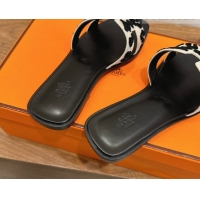 Grade Quality Hermes Oran Classic Flat Slides Sandal in Embroidered Suede White 0304082