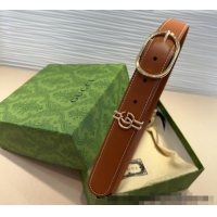 Promotional Gucci Double G Leather Belt 3cm with Round Pin Buckle 633125 Brown/Gold 2025