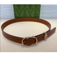 Promotional Gucci Double G Leather Belt 3cm with Round Pin Buckle 633125 Brown/Gold 2025