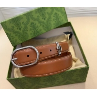 Top Quality Gucci Double G Leather Belt 3cm with Round Pin Buckle 633125 Brown/Silver 2025