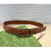 Top Quality Gucci Double G Leather Belt 3cm with Round Pin Buckle 633125 Brown/Silver 2025