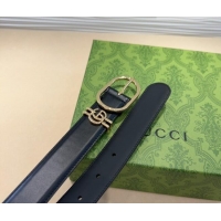 Top Design Gucci Double G Leather Belt 3cm with Round Pin Buckle 633125 Black/Gold 2025