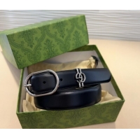 Luxury Cheap Gucci Double G Leather Belt 3cm with Round Pin Buckle 633125 Black/Silver 2025