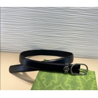 Luxury Cheap Gucci Double G Leather Belt 3cm with Round Pin Buckle 633125 Black/Silver 2025