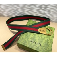 Top Grade Gucci Web Wide Belt 4cm with Gold Yellow Script Buckle 10063 Red/Green 2025