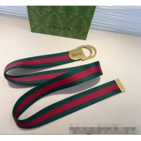 Top Grade Gucci Web Wide Belt 4cm with Gold Yellow Script Buckle 10063 Red/Green 2025