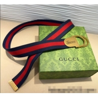 Top Quality Gucci Web Wide Belt 4cm with Gold Yellow Script Buckle 10064 Red/Blue 2025