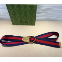 Top Quality Gucci Web Wide Belt 4cm with Gold Yellow Script Buckle 10064 Red/Blue 2025