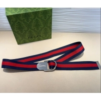 Good Taste Gucci Web Wide Belt 4cm with Silver Script Buckle 10064 Red/Blue 2025