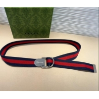 Good Taste Gucci Web Wide Belt 4cm with Silver Script Buckle 10064 Red/Blue 2025