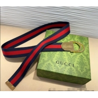 Best Product Gucci Web Wide Belt 4cm with Light Gold Script Buckle 10064 Red/Blue 2025